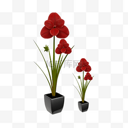 两盆红色的C4D立体盆栽