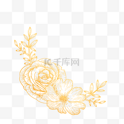 金色玫瑰线条图片_手绘金色线条花卉