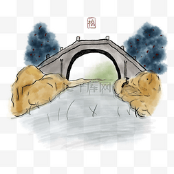 中国风传统水墨石桥