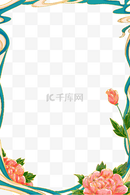 中国风牡丹元素图片_中国风国潮牡丹花朵边框