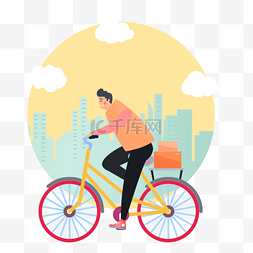 手绘插图的卡通自行车送货员