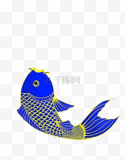 蓝色鲤鱼图片_中国风彩色手绘鲤鱼PNG