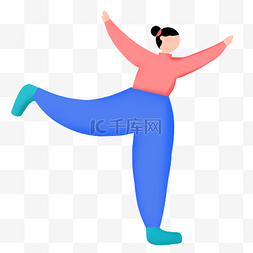 瑜伽卡通亲子瑜伽图片_扁平跳舞女孩