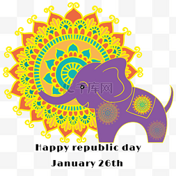 印度共和国日创意大象印度花纹海