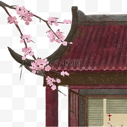 花图片_古风中国风屋檐插画