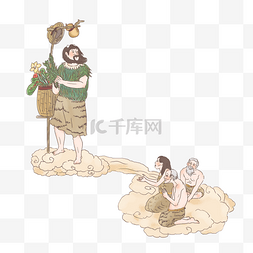 传说神话图片_手绘中国古代神话传说神农尝百草