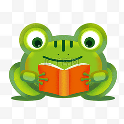 青蛙看书卡通插画