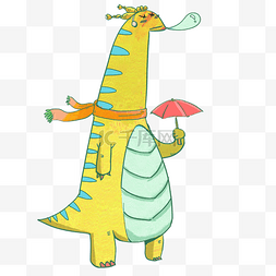 黄色小恐龙图片_拿着小伞的黄色恐龙