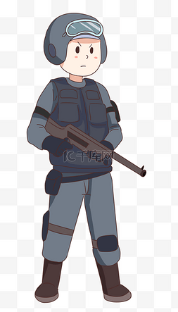 卡通头盔图片_拿着步枪的警察插画