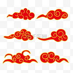 手绘红色中国古典新年祥云装饰图案