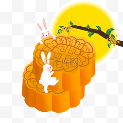 卡通中秋节月饼与兔子