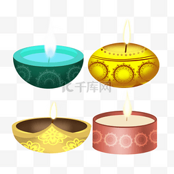 一盏油灯图片_蓝色和黄色复古的diwali印度节日油