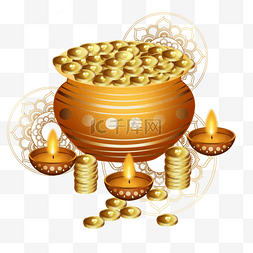 金色罐子图片_手绘金色女人节节日金币