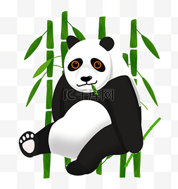 卡通手绘可爱动物熊猫吃竹子免抠