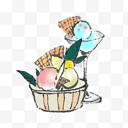 夏天水墨冰淇淋手绘插画