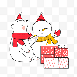 红色插画国潮风图片_卡通手绘圣诞北极熊插画