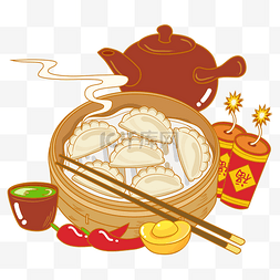 茶壶矢量图片_春节国潮饺子矢量图