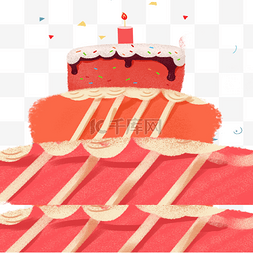卡通红色生日蛋糕免抠图