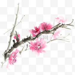 春意图片_绽放的桃花水墨画