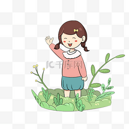 花草儿童图片_儿童节快乐的小女孩手绘花草