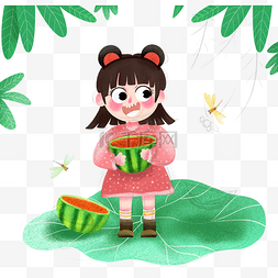夏季水果海报图片_吃西瓜的女孩png免抠图