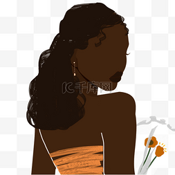 黑人妇女黑色简约褐色剪影插画