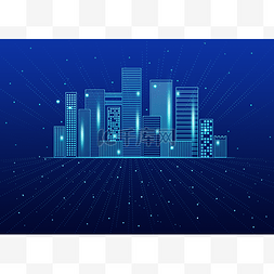 科技信息城市图片_蓝色科技高楼大厦