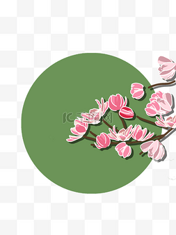 春季绿底粉色枝上花朵