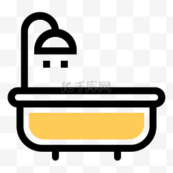 黄色扁平清新家居浴缸图标