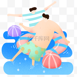 清新泳池图片_夏季泳池游泳圈插画