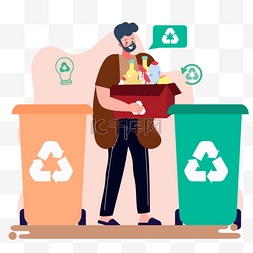 垃圾回收插画图片_手绘垃圾分类纸箱回收插画
