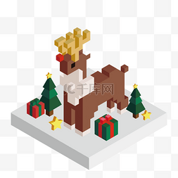 建筑模块图片_圣诞麋鹿积木卡通三维装饰