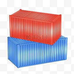 蓝红色卡通集装箱