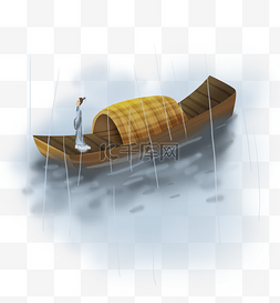 夏季的图片_中国风船上赏雨的古人