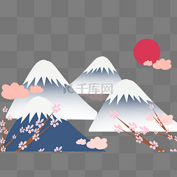 日式富士山图片_和风樱花富士山底边