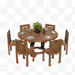 餐桌椅组合图片_圆形实木餐桌椅组合