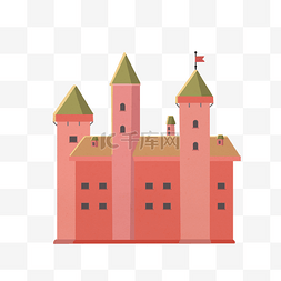 城堡扁平红色图片_复古红绿小清新城堡