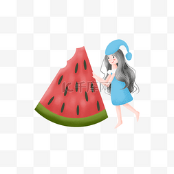 水果夏日海报图片_吃西瓜的女孩