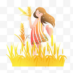 芒种麦穗拿着麦子的女孩素材
