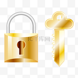 开锁方形钥匙图片_金色保密锁子