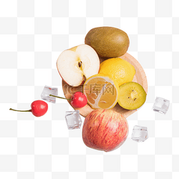 清新水果柠檬图片_水果组合条纹苹果柠檬猕猴桃红色