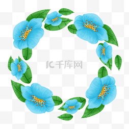 简约蓝色清新花朵图片_简约蓝色的花环插画海报免抠元素