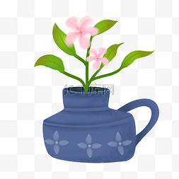 粉色植物盆栽图片_粉色小花盆栽插画