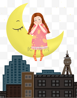小女孩在睡觉图片_地球一小时坐在月亮上小女孩
