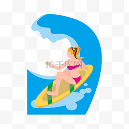 女性卡通图案图片_夏季主题卡通手绘冲浪人物海边玩
