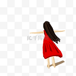 张开手臂的卡通图片_穿着红裙子的女孩免扣图