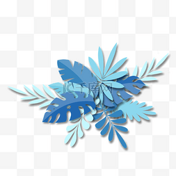剪纸风格蓝色调热带植物
