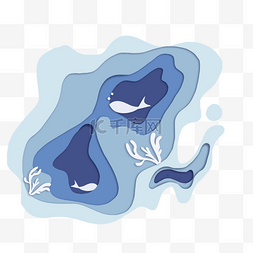 大自然抽象图片_蓝色水花手绘海浪剪纸