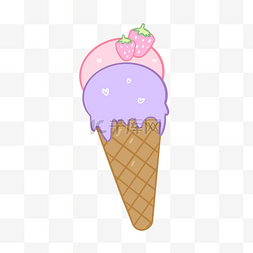 冰激凌球甜筒图片_草莓双球可爱甜筒