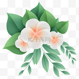白剪纸花图片_白色立体花朵和叶子